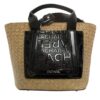 Bolso CACHAREL · Bandolera mediana · Con dos asas de mano · Material Rafia · Color Negro y Blanco