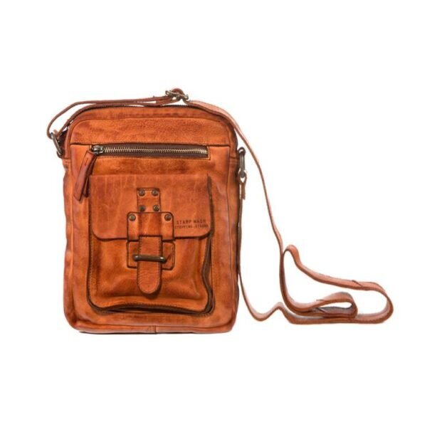 Bolso STAMP · Bandolera Mediana · Piel Lavada · Color Cuero y Negro · Coleccion Atlas