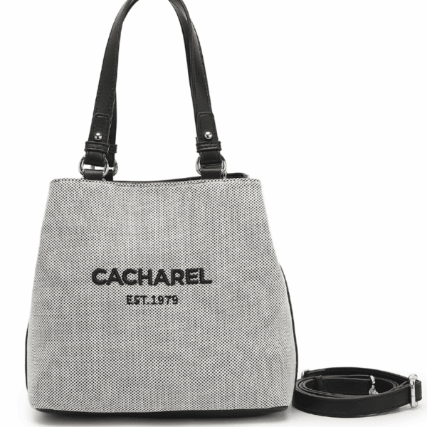Bolso CACHAREL · Bandolera mediana · Triple compartimento · Con dos asas · Color Cuero y Negro